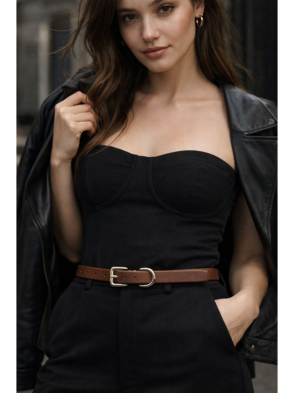 Kahverengi Kare Tokalı Kahve İnce Kadın Kemeri Ceket Kemeri, Gömlek Kemeri, Elbise Kemeri KMR002 KAHVERENGI-6