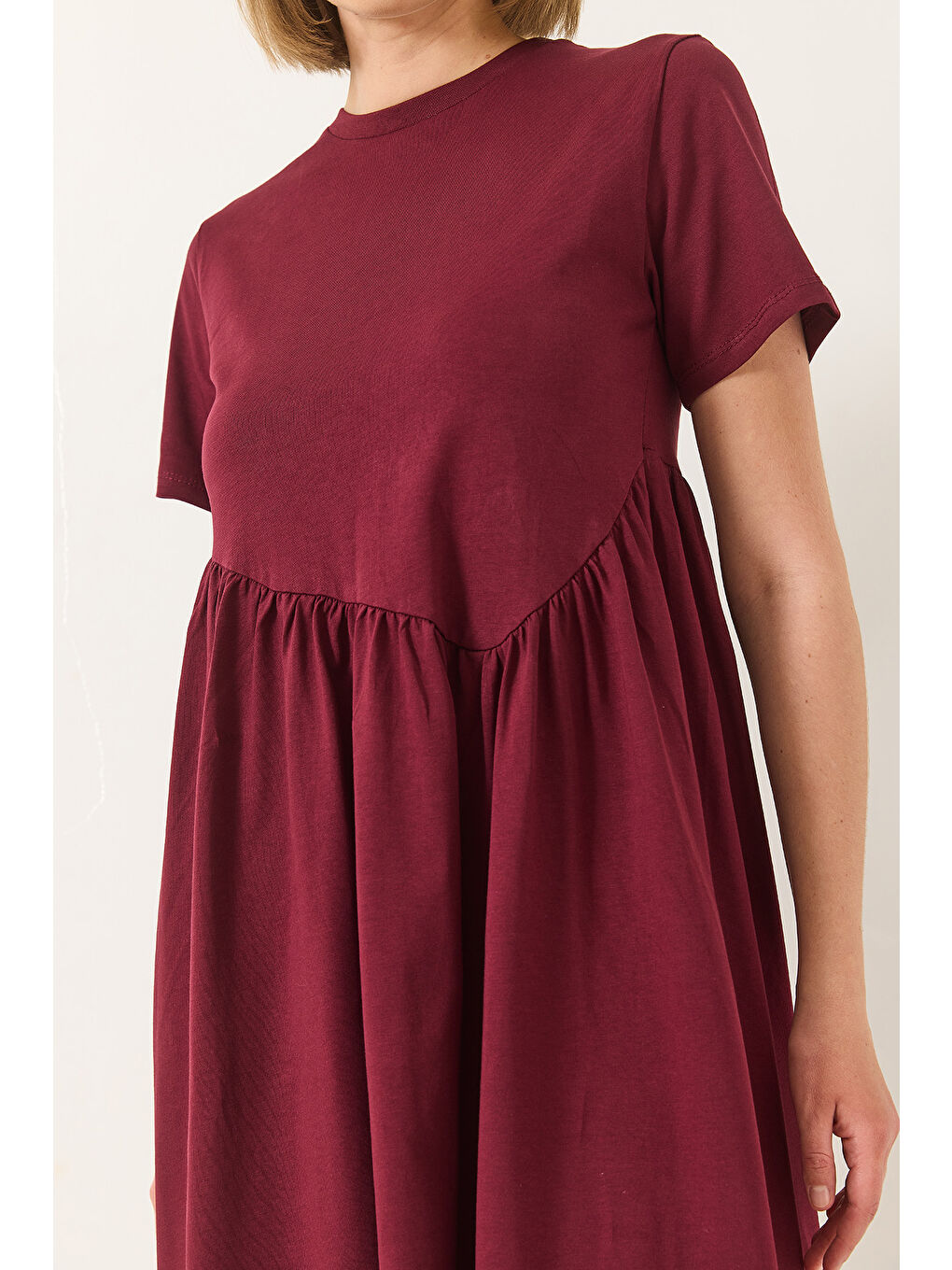 Bordo Kadın Büzgülü Uzun Örme Elbise-4