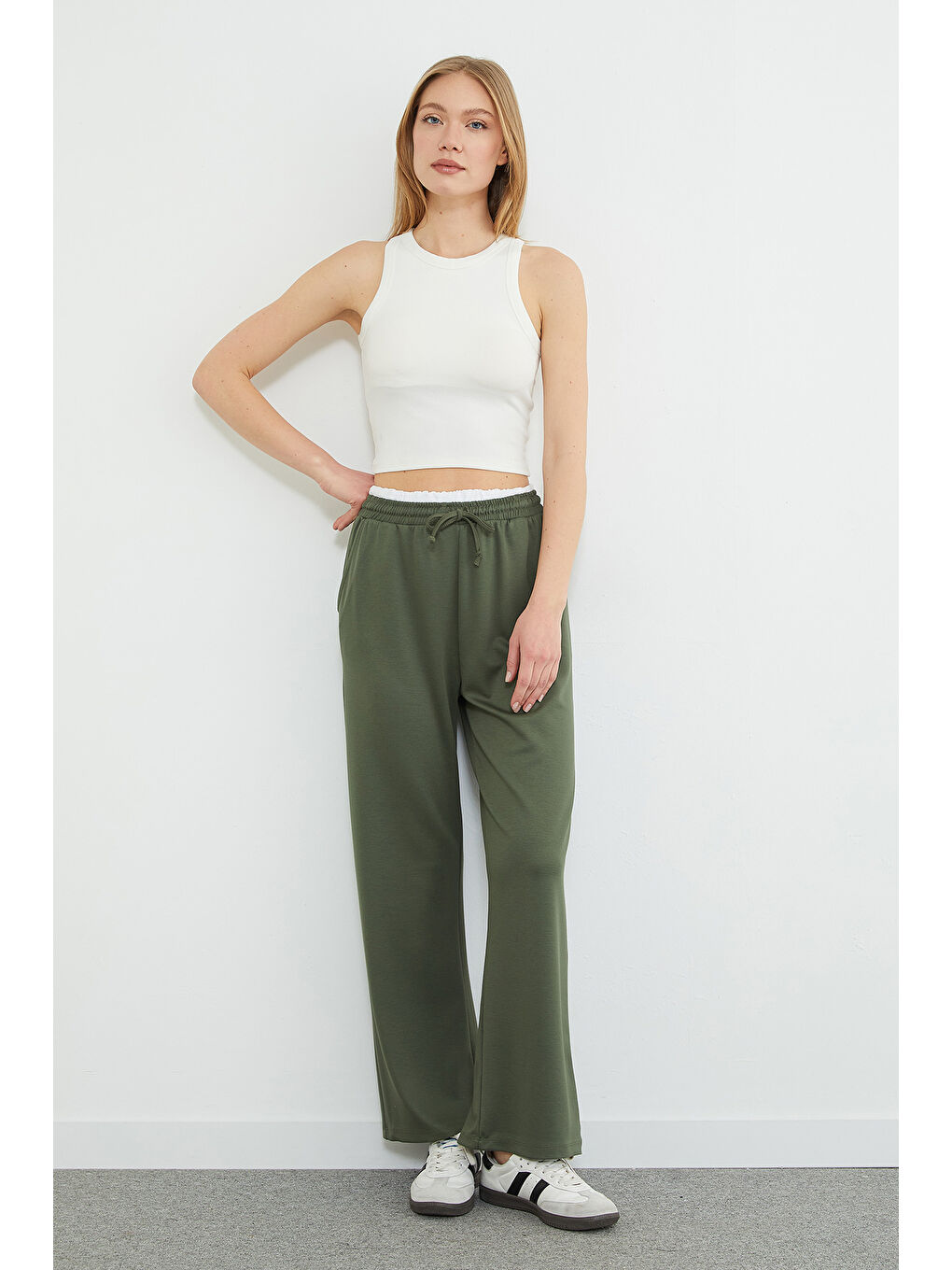 Haki Beli Garnili Cepli Modal Pantolon-4