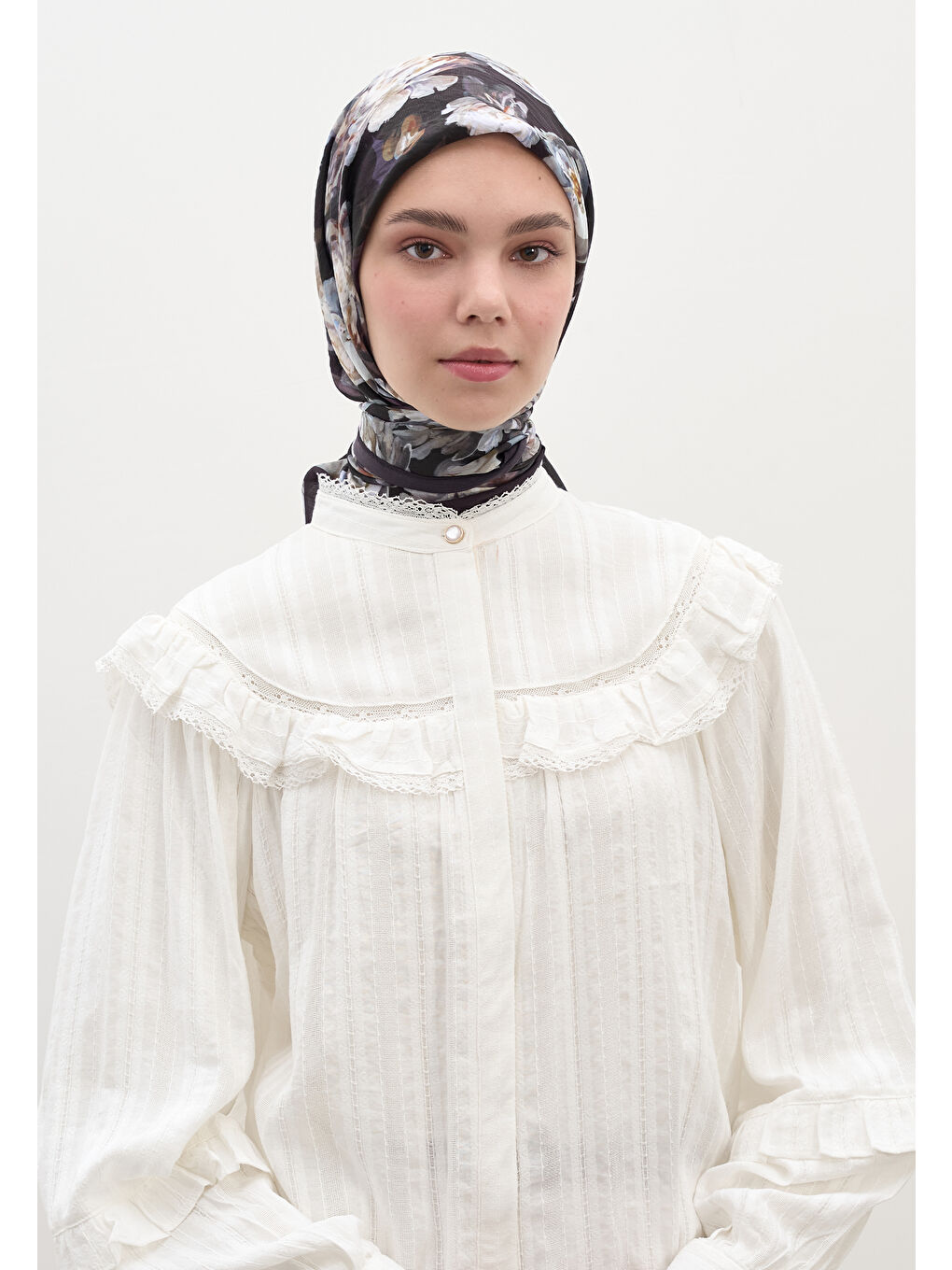 Lotus Desen Pamuklu Viskon Eşarp Mor-2