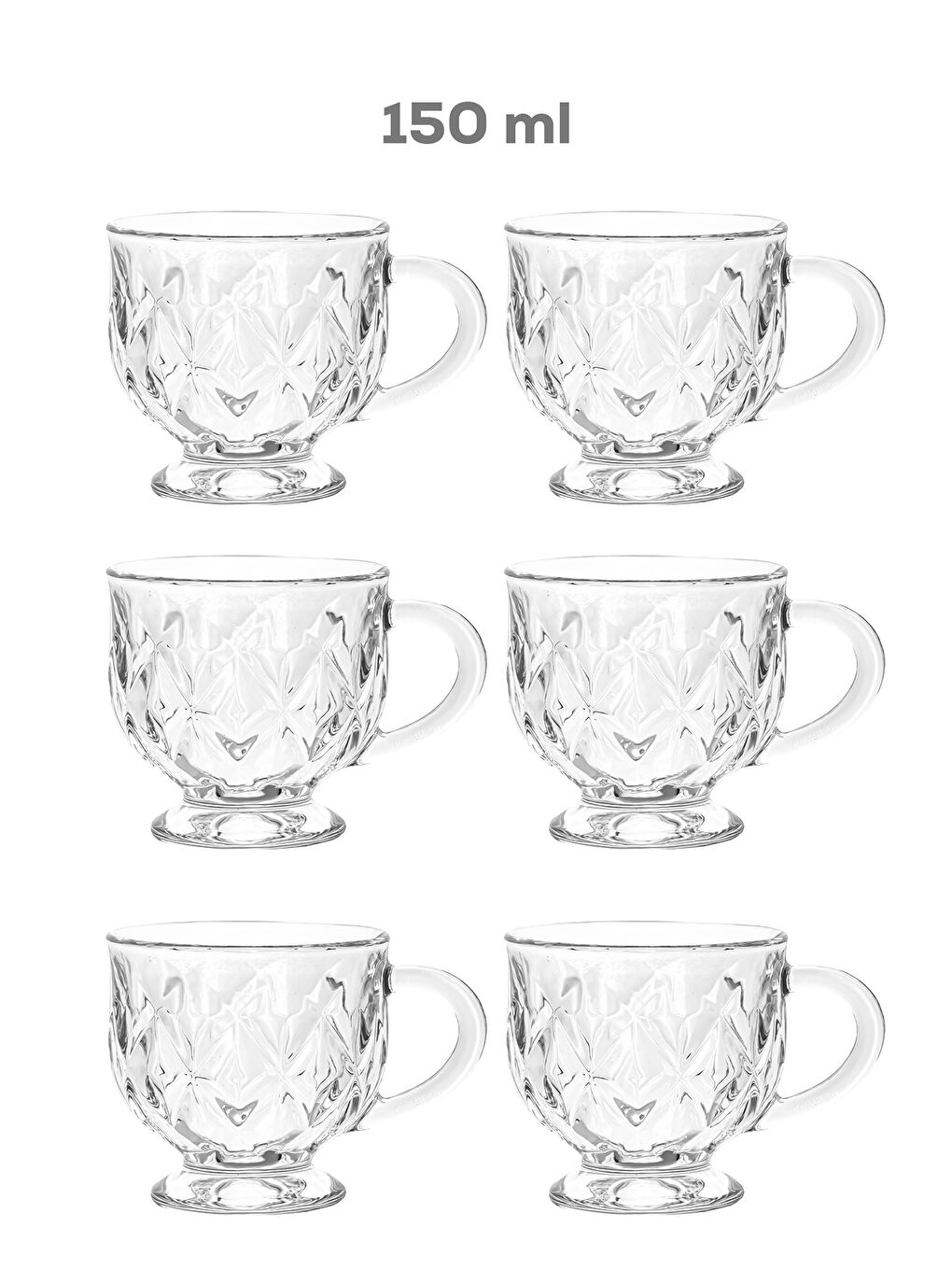 Renksiz 9196 Amytis 6'lı Cam Kulplu Kupa Seti - Çay Kahve Fincan Kupa Takımı 150cc-2