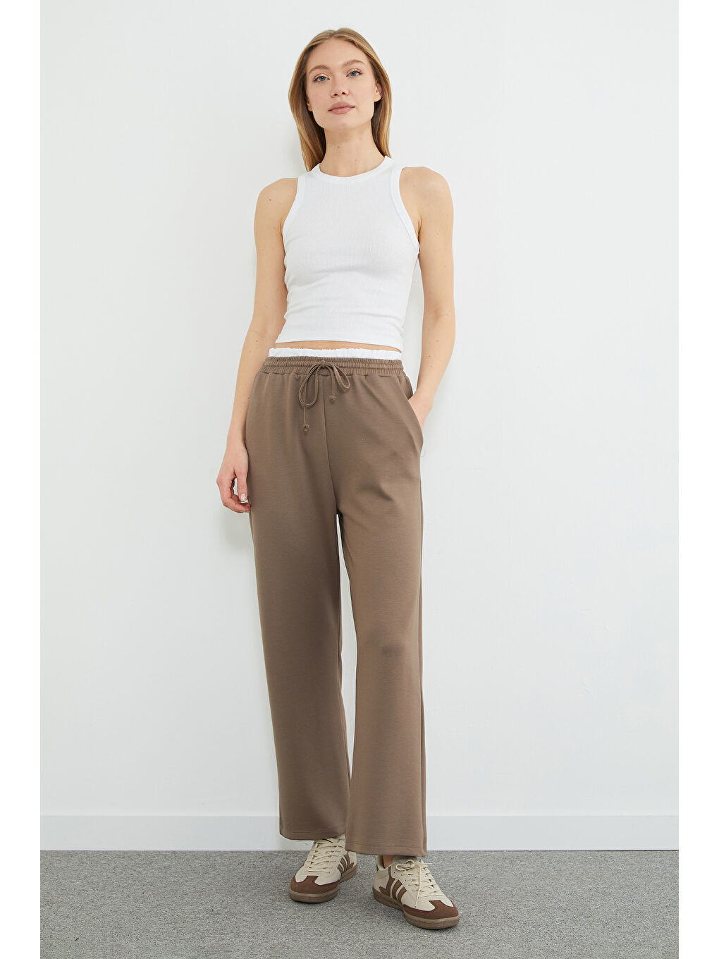 Bej Beli Garnili Cepli Modal Pantolon-1