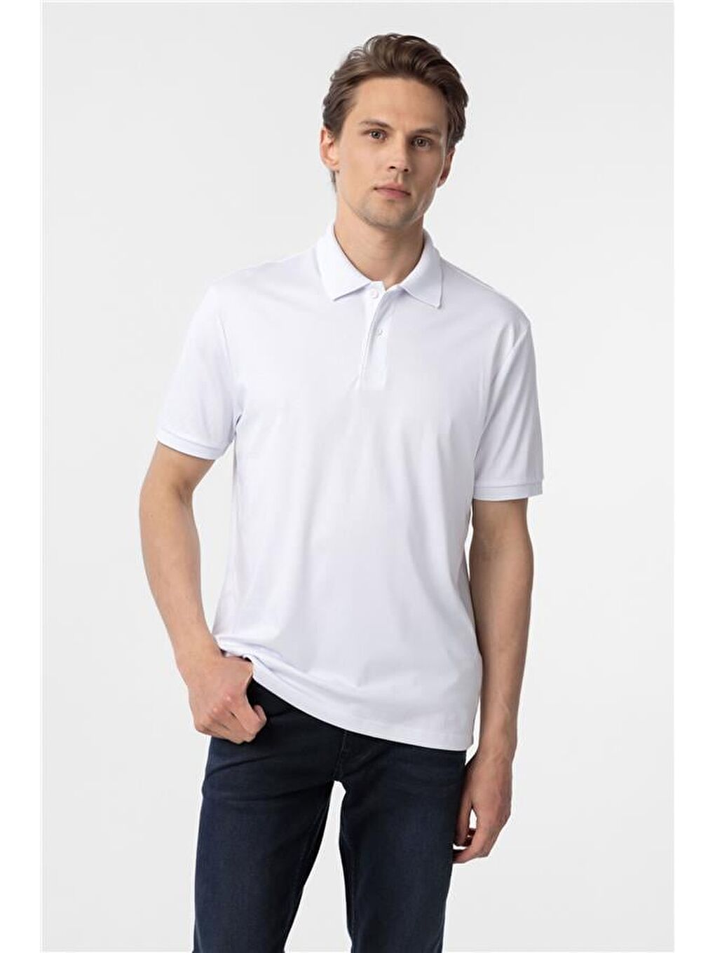 Beyaz Regular Baskılı Polo Yaka Tişört-1