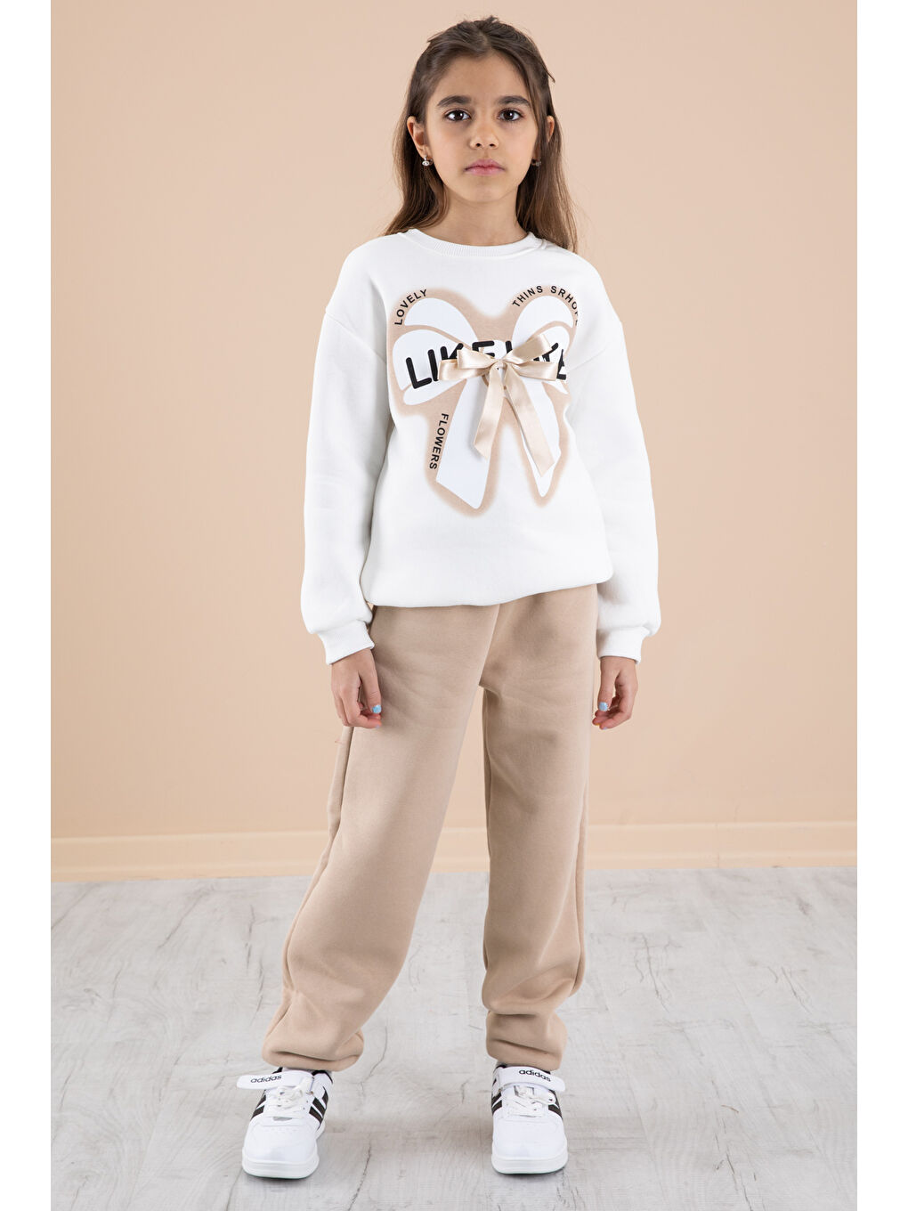 Ekru Fiyonklu Şardonlu Kız Çocuk Eşofman Takımı 20249