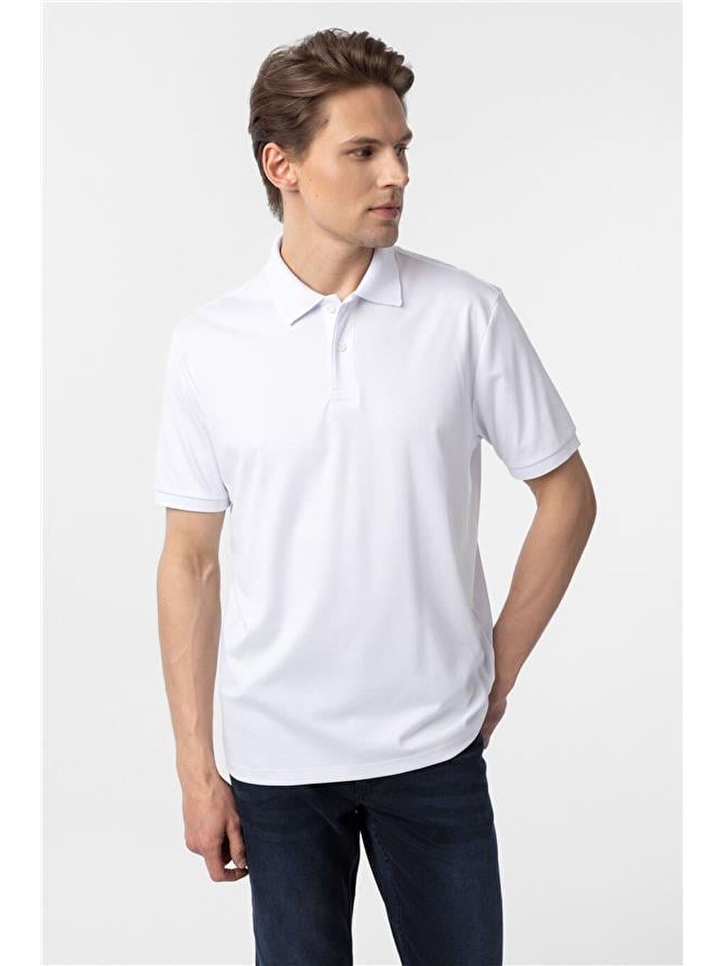 Beyaz Regular Baskılı Polo Yaka Tişört-2