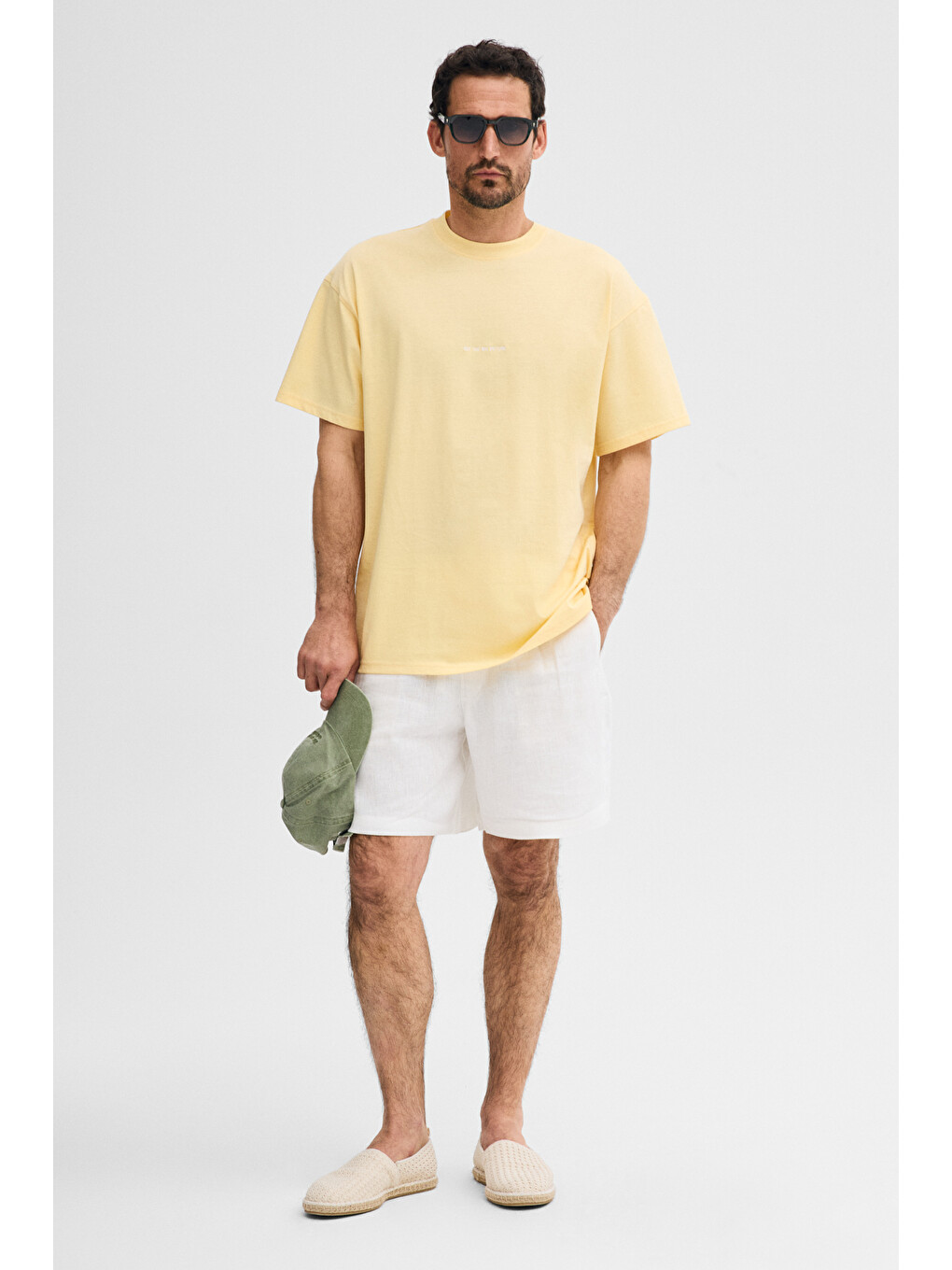 Sarı RIVER Erkek Oversize Fit Bol Kesim Nakış İşlemeli Basic Örme AÇIK SARI T-Shirt-3