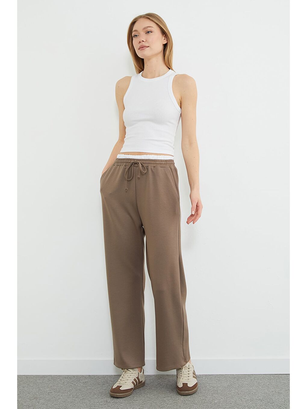 Bej Beli Garnili Cepli Modal Pantolon-2