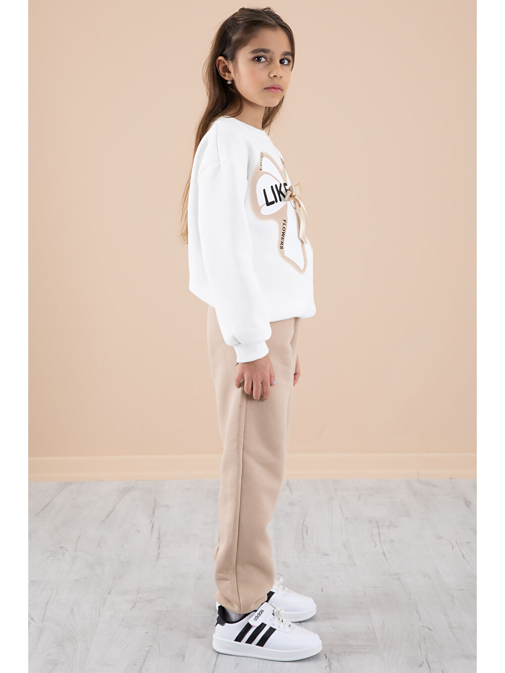 Ekru Fiyonklu Şardonlu Kız Çocuk Eşofman Takımı 20249-4