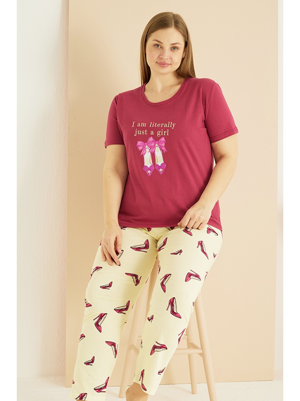 Kırmızı Curve Büyük Beden Battal Boy Pamuklu Pijama Takım25103720