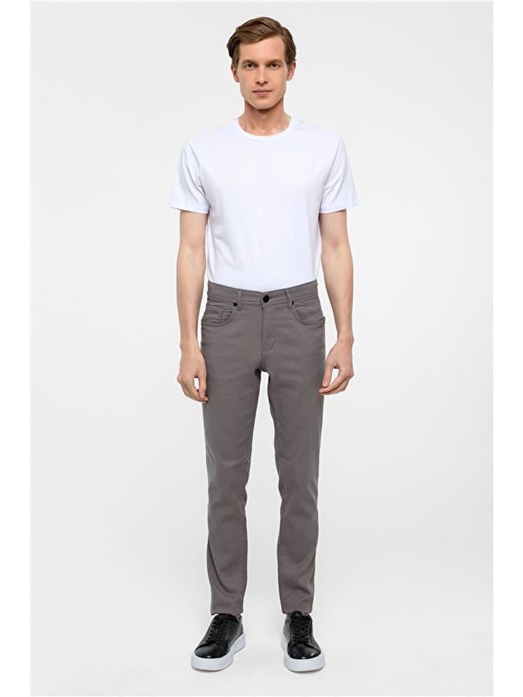 Gri Slim 5 Cep Kalıp Armürlü Pantolon