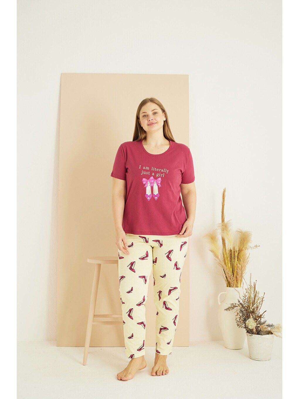 Kırmızı Curve Büyük Beden Battal Boy Pamuklu Pijama Takım25103720-1