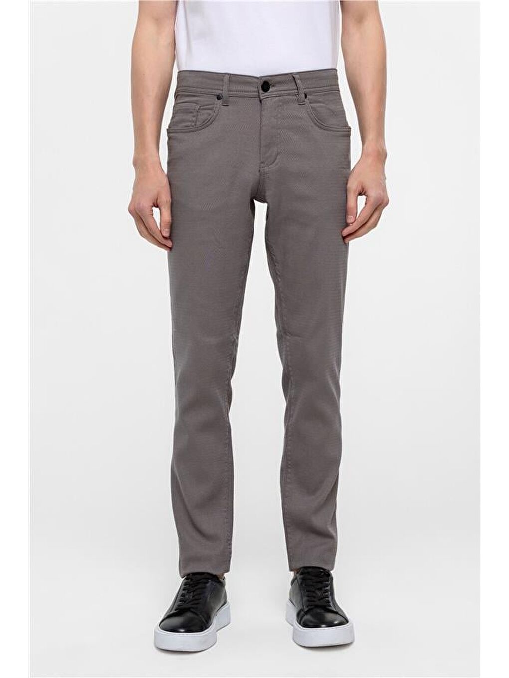 Gri Slim 5 Cep Kalıp Armürlü Pantolon-1