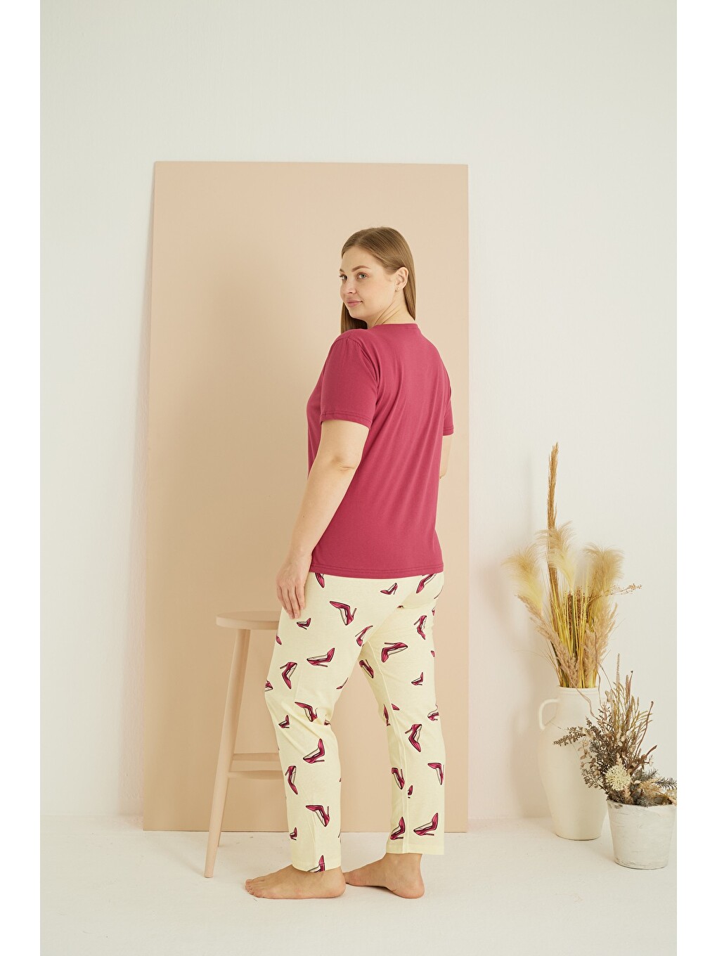 Kırmızı Curve Büyük Beden Battal Boy Pamuklu Pijama Takım25103720-2