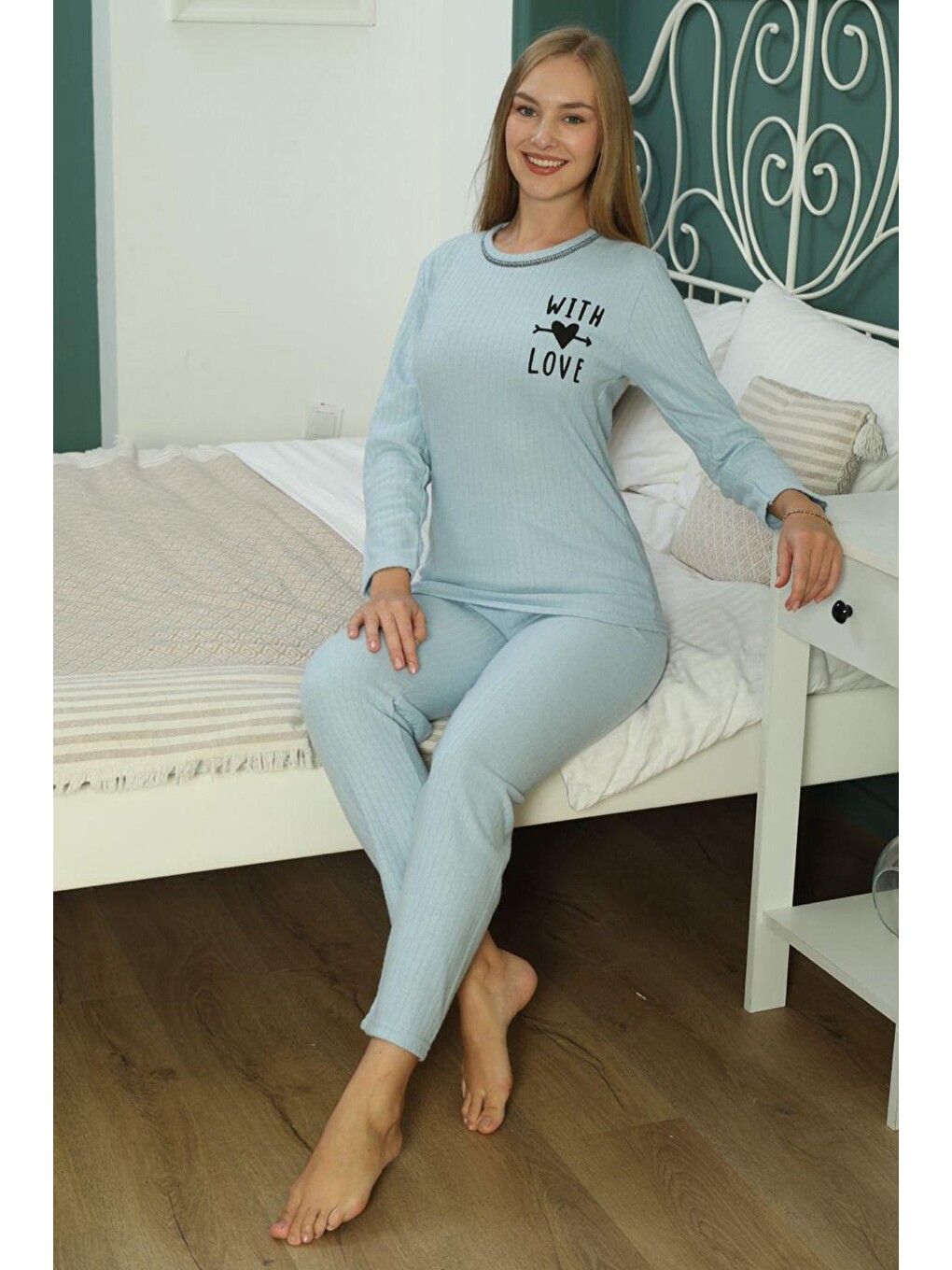 Mavi Let Me Slee P Baskılı Büyük Beden Pijama Takımı