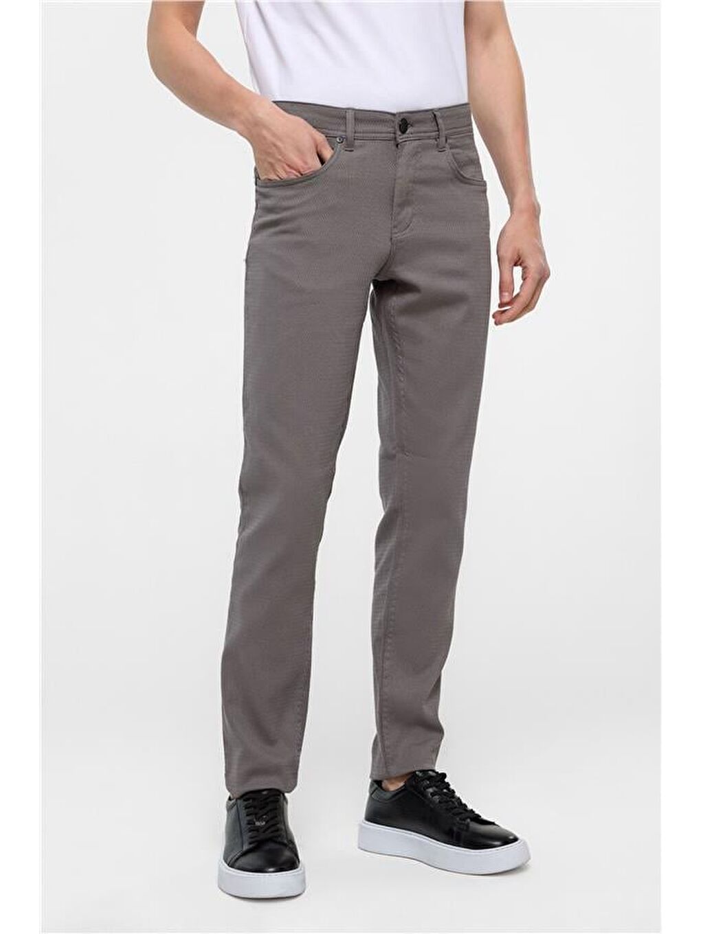Gri Slim 5 Cep Kalıp Armürlü Pantolon-2