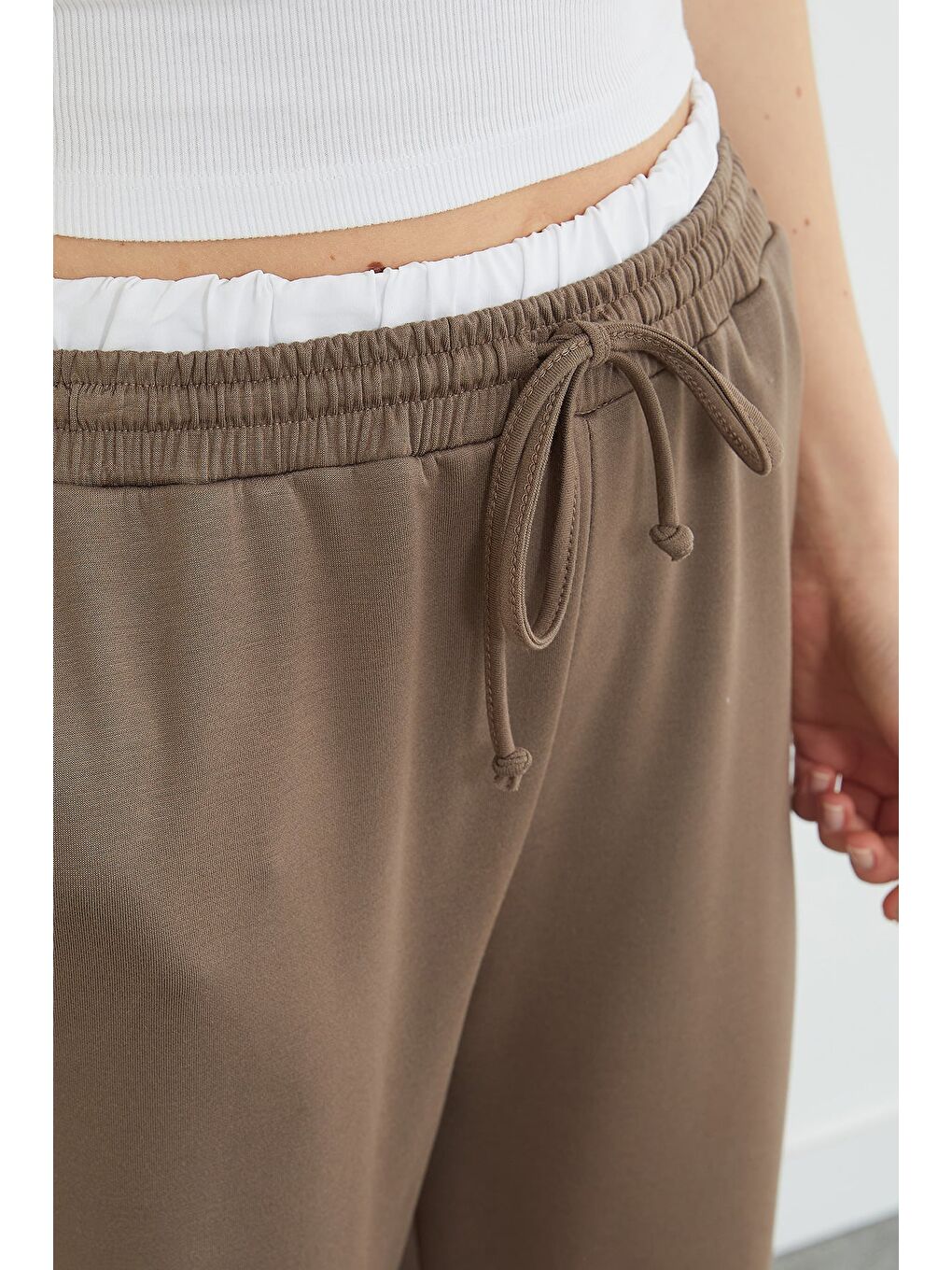 Bej Beli Garnili Cepli Modal Pantolon-4