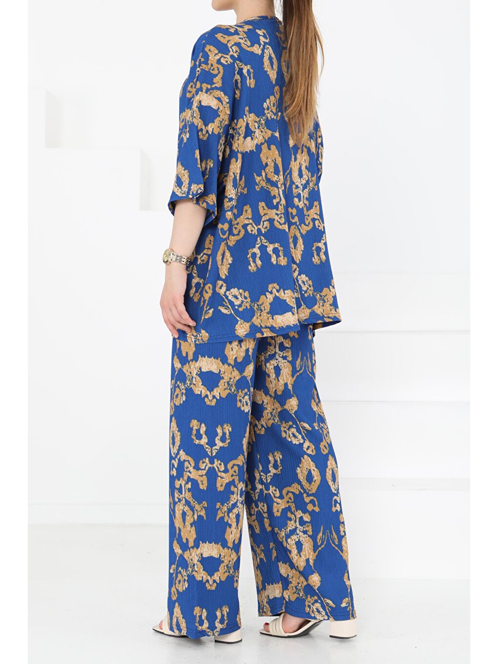Desenli Kimono Takım Mavi - 27287-4