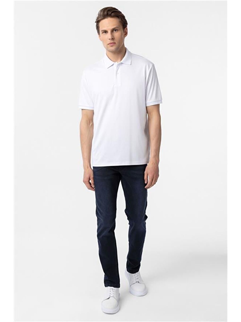 Beyaz Regular Baskılı Polo Yaka Tişört-5