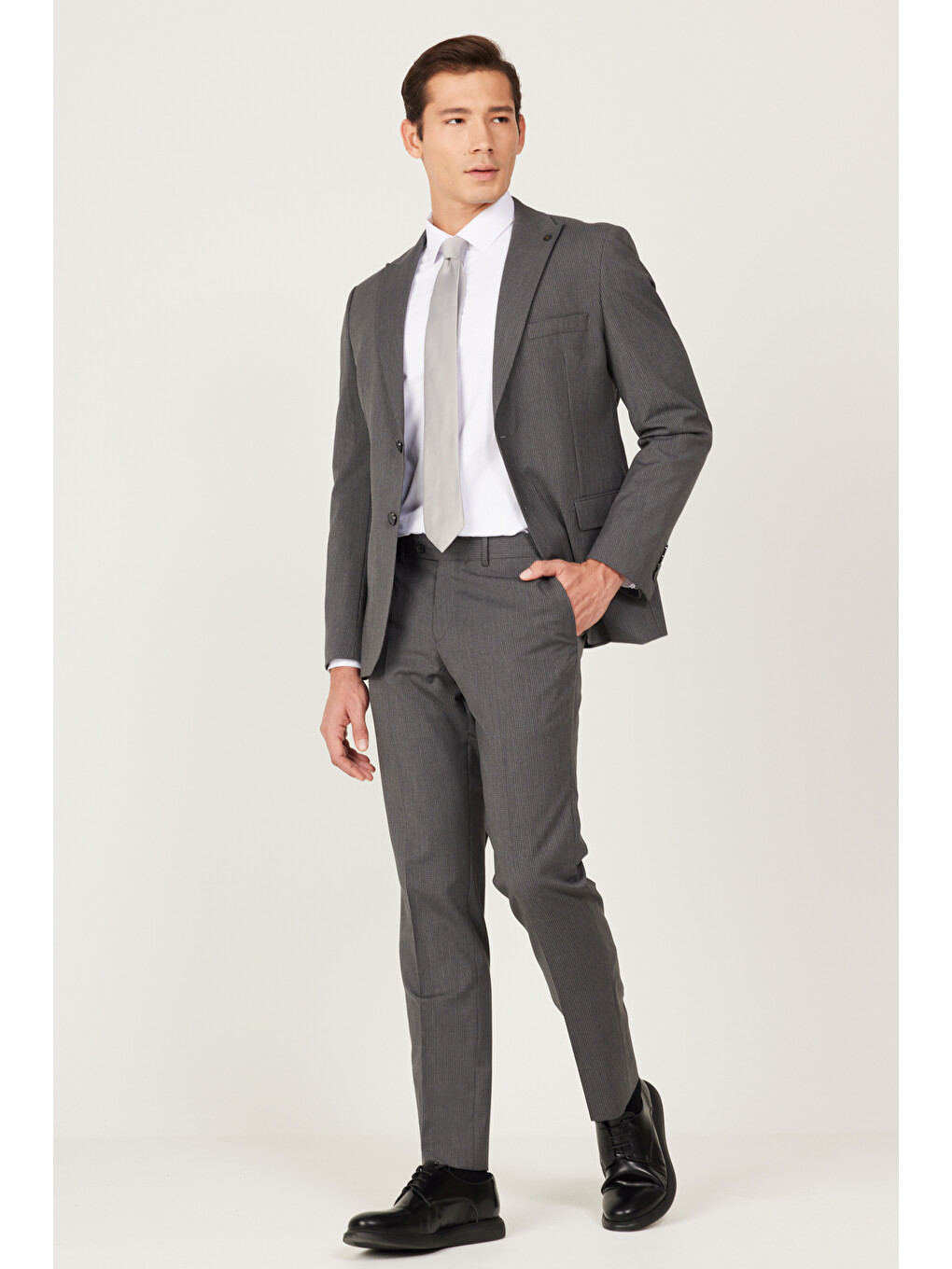 Erkek Antrasit Slim Fit Desenli Antrasit Casual Takım Elbise-1