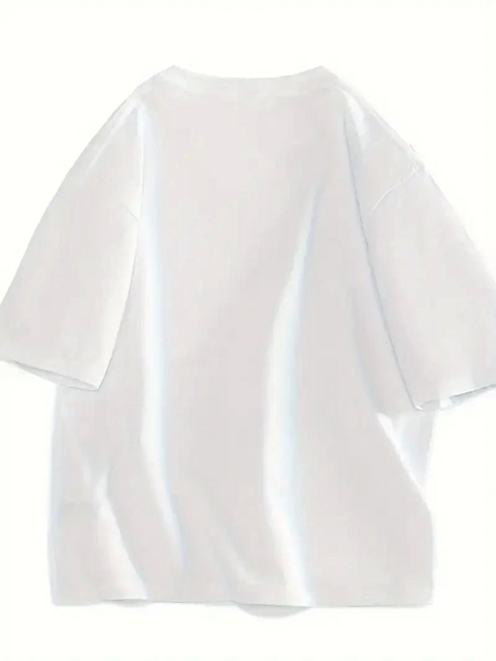 Baskılı Oversize Bisiklet Yaka T-shirt - Beyaz-1