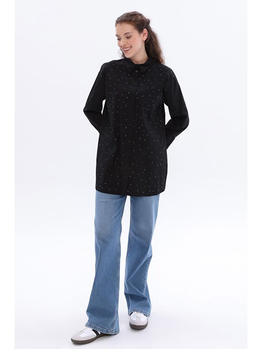 Siyah-Pamuklu Taşlı Gömlek Tunik-4