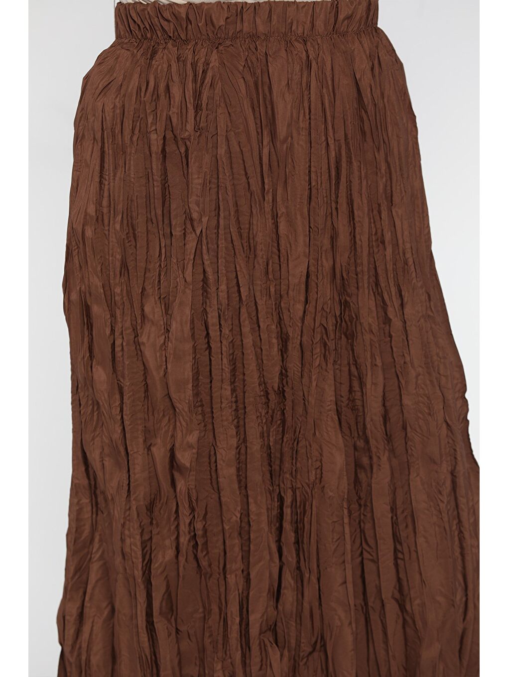 Kahverengi Kadın Bel Lastikli Kraş Tesettür Etek-7