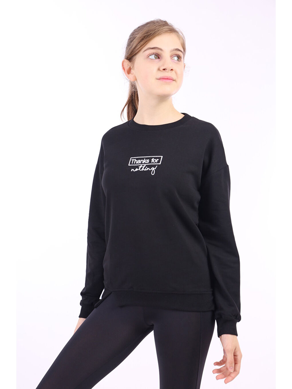 Siyah Kız Çocuk Baskılı Sweatshirt