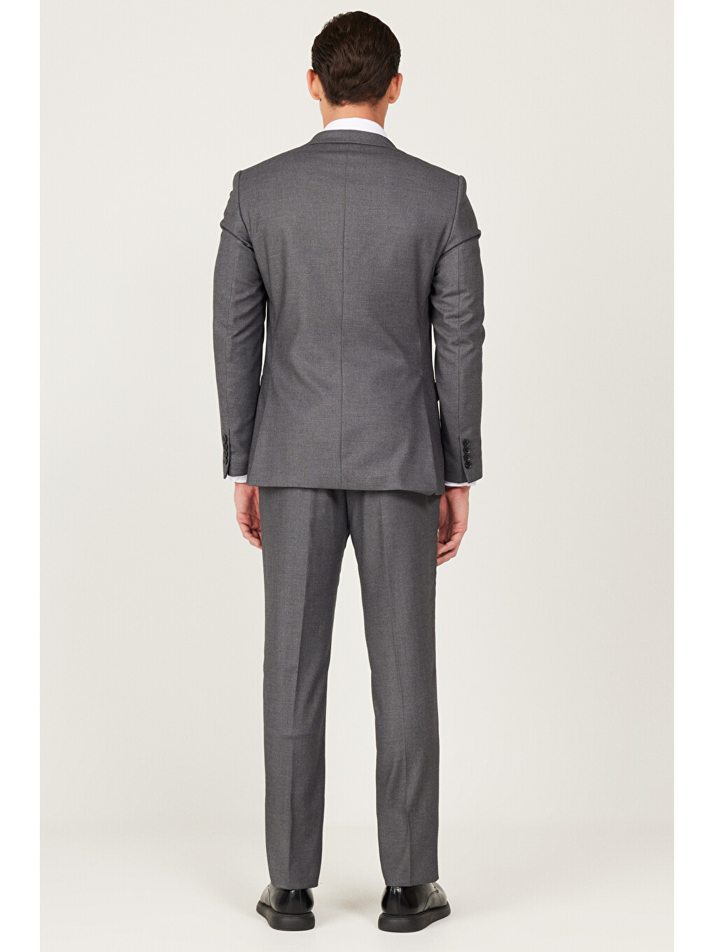 Erkek Antrasit Slim Fit Dar Kesim Mono Yaka Armürlü Yelekli Takım Elbise-8