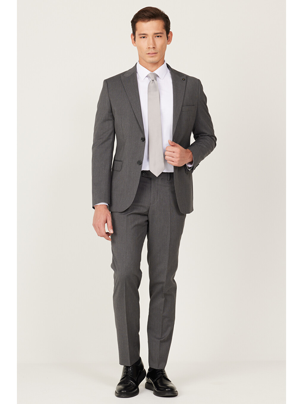 Erkek Antrasit Slim Fit Desenli Antrasit Casual Takım Elbise-3
