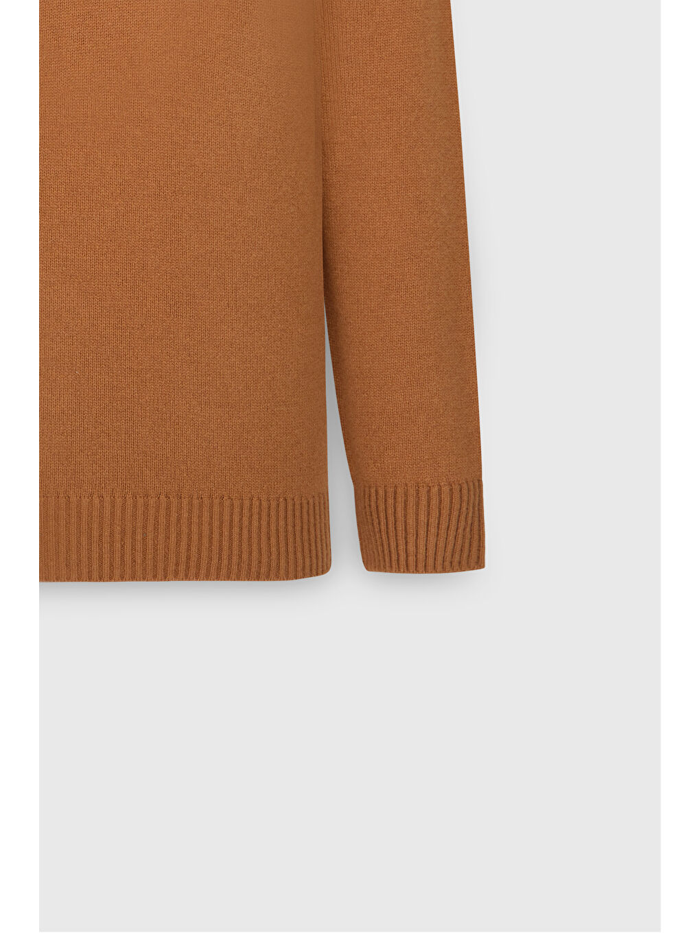 Kahverengi Erkek Camel Yünlü Dikişsiz Sıcak Tutan Normal Kesim Bisiklet Yaka Armürlü Triko Kazak-9