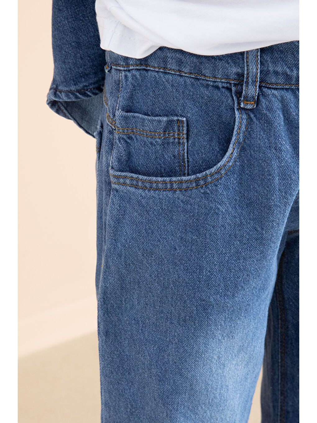 Mavi Düğmeli Jean Gömlekli Pantolonlu 3lü Erkek Çocuk Takım 19998-4