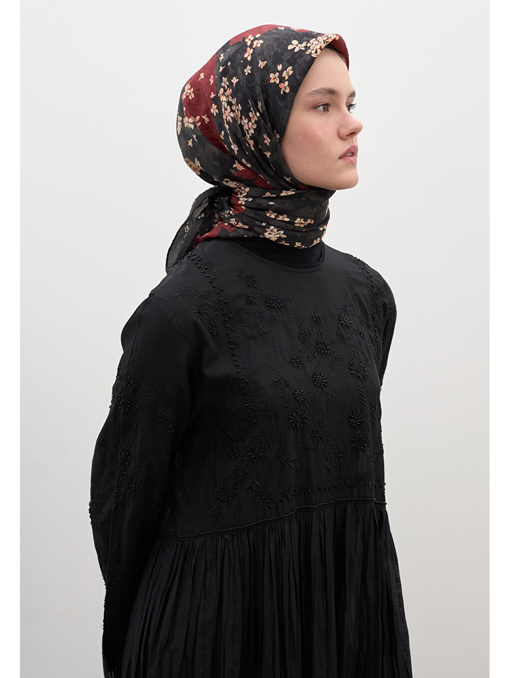 Tıny Plumerıa Desen Pamuklu Viskon Eşarp Kırmızı-3