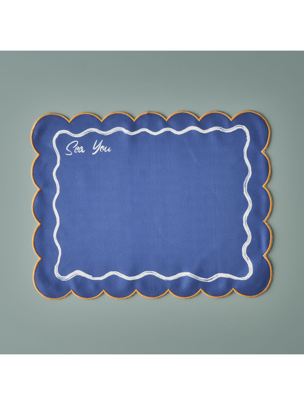 Marine Pamuklu Scallop Kenar Amerikan servis Mavi (35x45 cm)-2