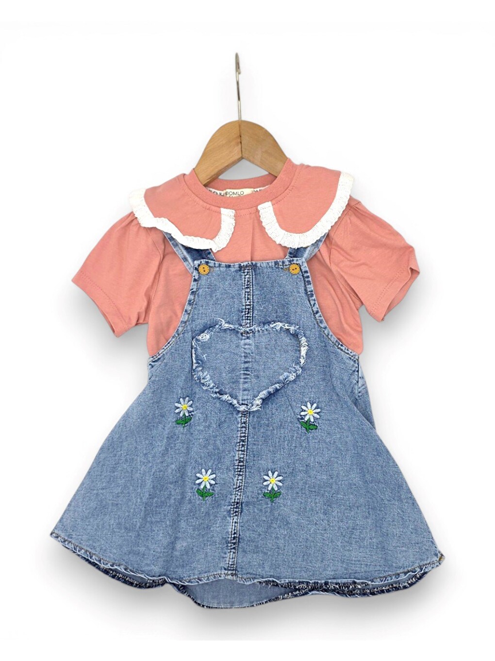 Pembe Kız Bebek Yazlık Jean Jile Ve T-shirtlü 2'lü Takım, 6-9-12-18-24 Aylık Jean Elbise Bayramlık Takım-3