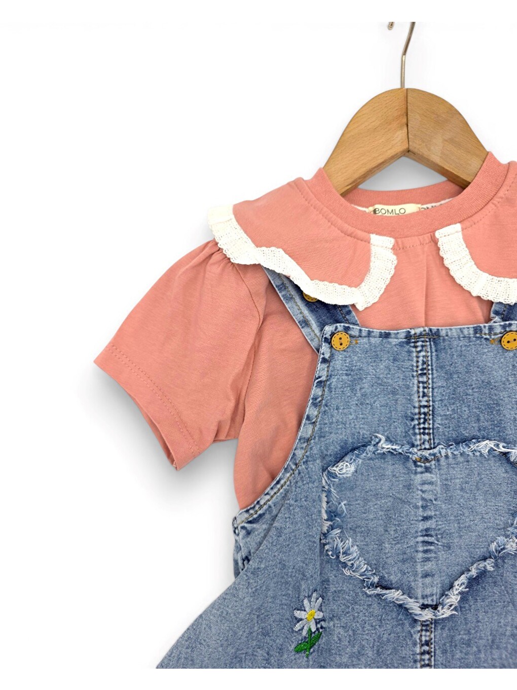 Pembe Kız Bebek Yazlık Jean Jile Ve T-shirtlü 2'lü Takım, 6-9-12-18-24 Aylık Jean Elbise Bayramlık Takım-4