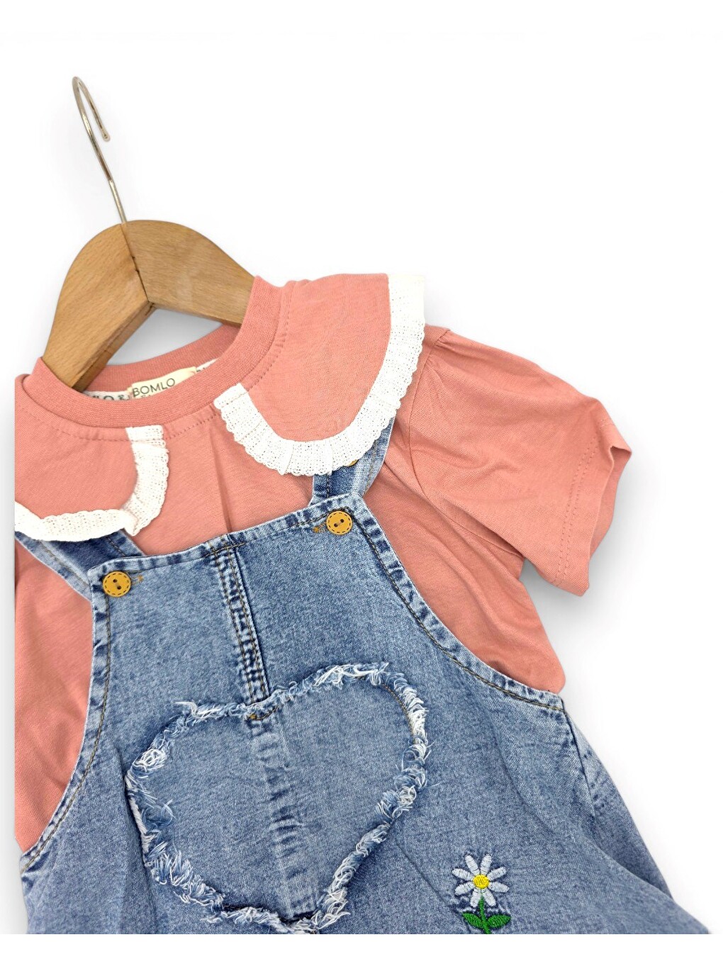 Pembe Kız Bebek Yazlık Jean Jile Ve T-shirtlü 2'lü Takım, 6-9-12-18-24 Aylık Jean Elbise Bayramlık Takım-5