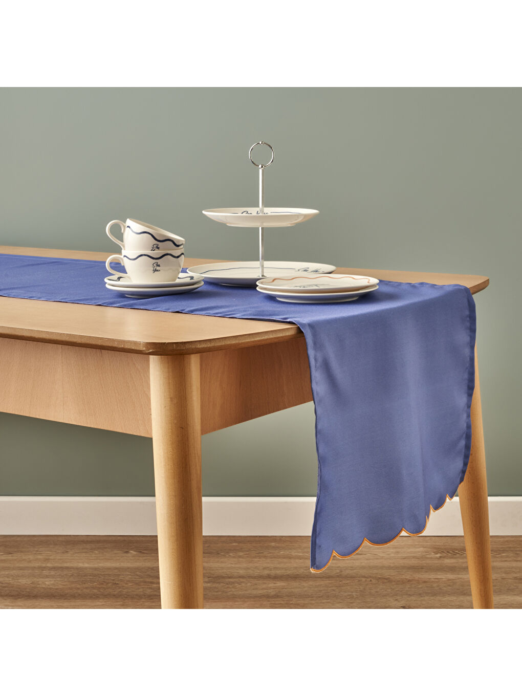 Marine Pamuklu Scallop Kenar Runner Mavi (50x150 cm)