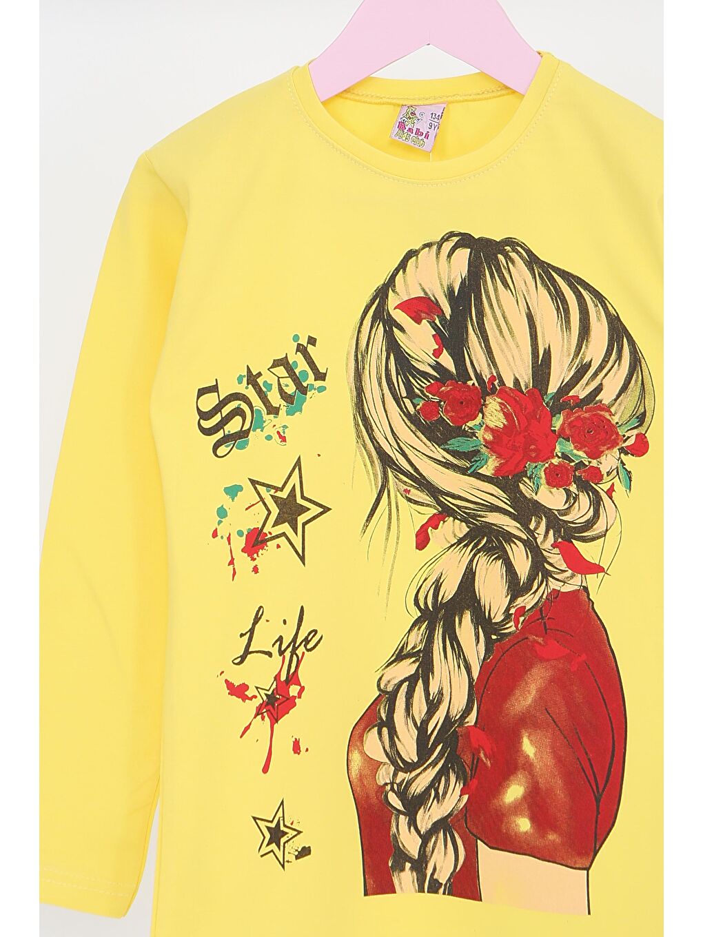 Sarı Kız Çocuk Sari Uzun Kollu Baskılı Penye Badi - 27694-1