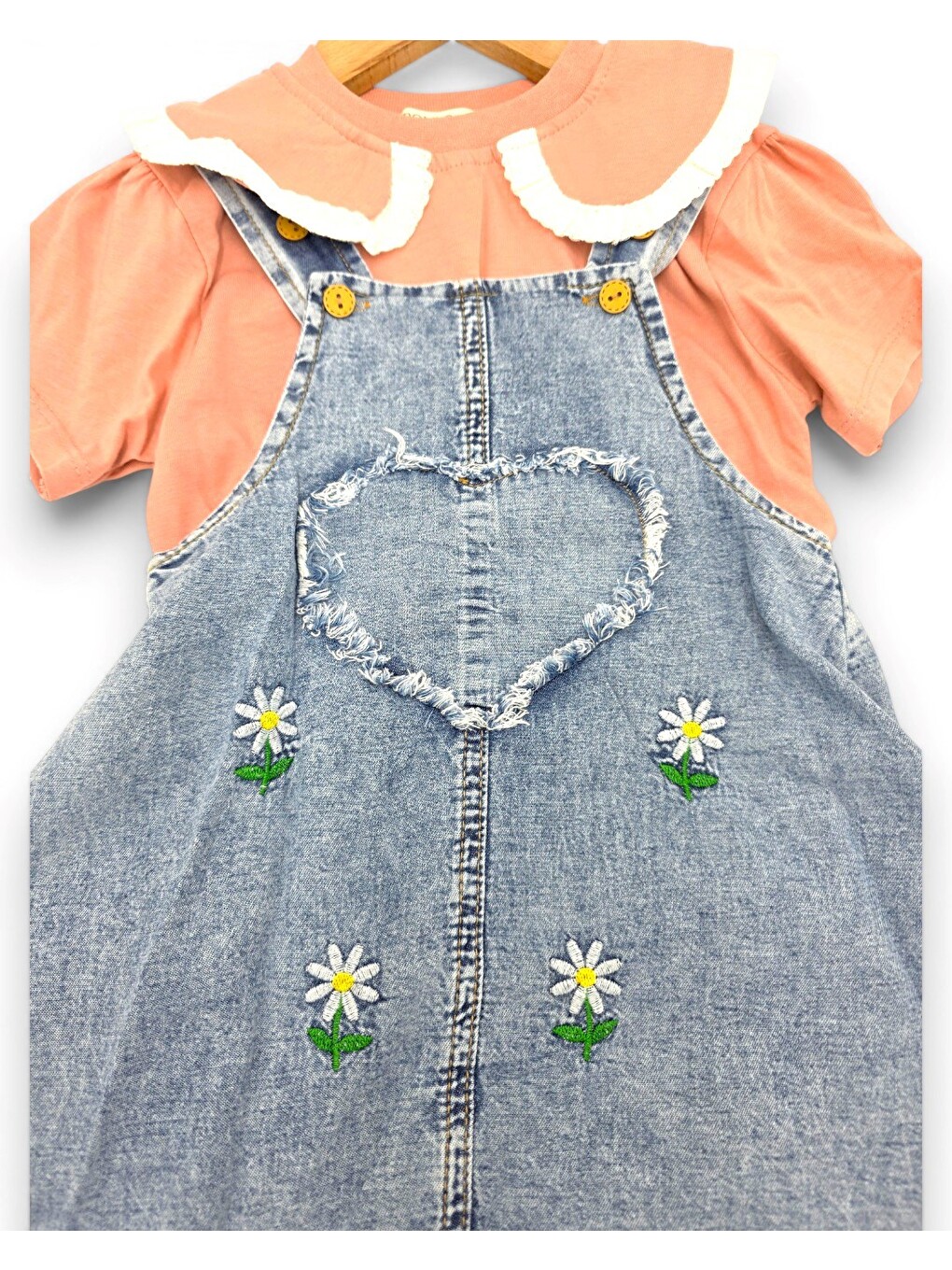 Pembe Kız Bebek Yazlık Jean Jile Ve T-shirtlü 2'lü Takım, 6-9-12-18-24 Aylık Jean Elbise Bayramlık Takım-6