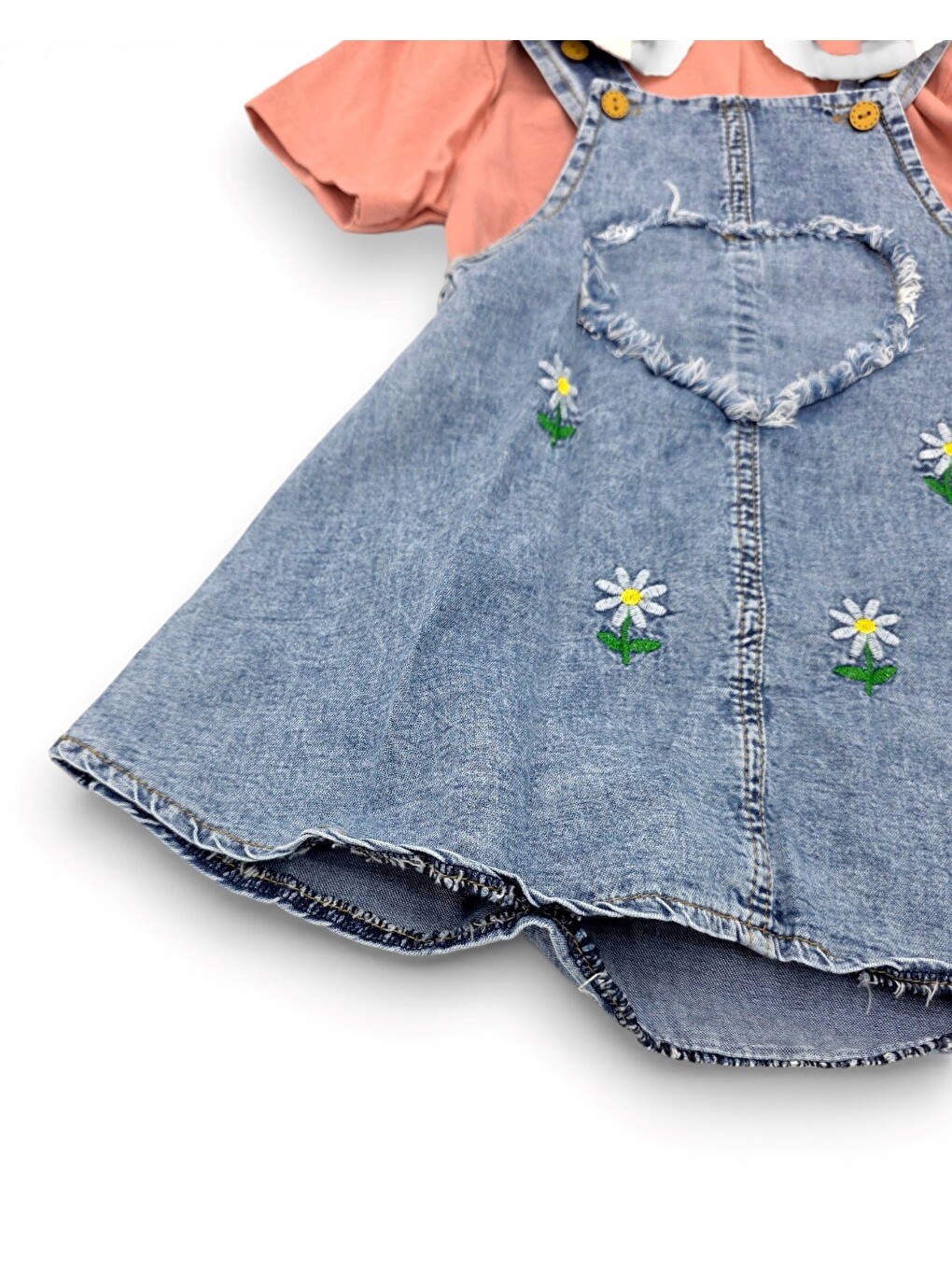 Pembe Kız Bebek Yazlık Jean Jile Ve T-shirtlü 2'lü Takım, 6-9-12-18-24 Aylık Jean Elbise Bayramlık Takım-7