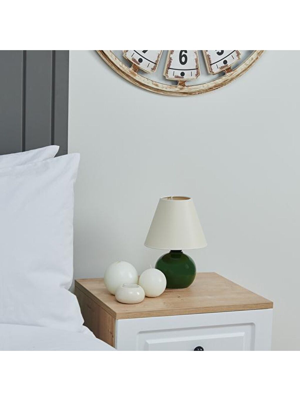 12'lik Top Abajur Küçük Seramik - Yeşil / Beyaz-2