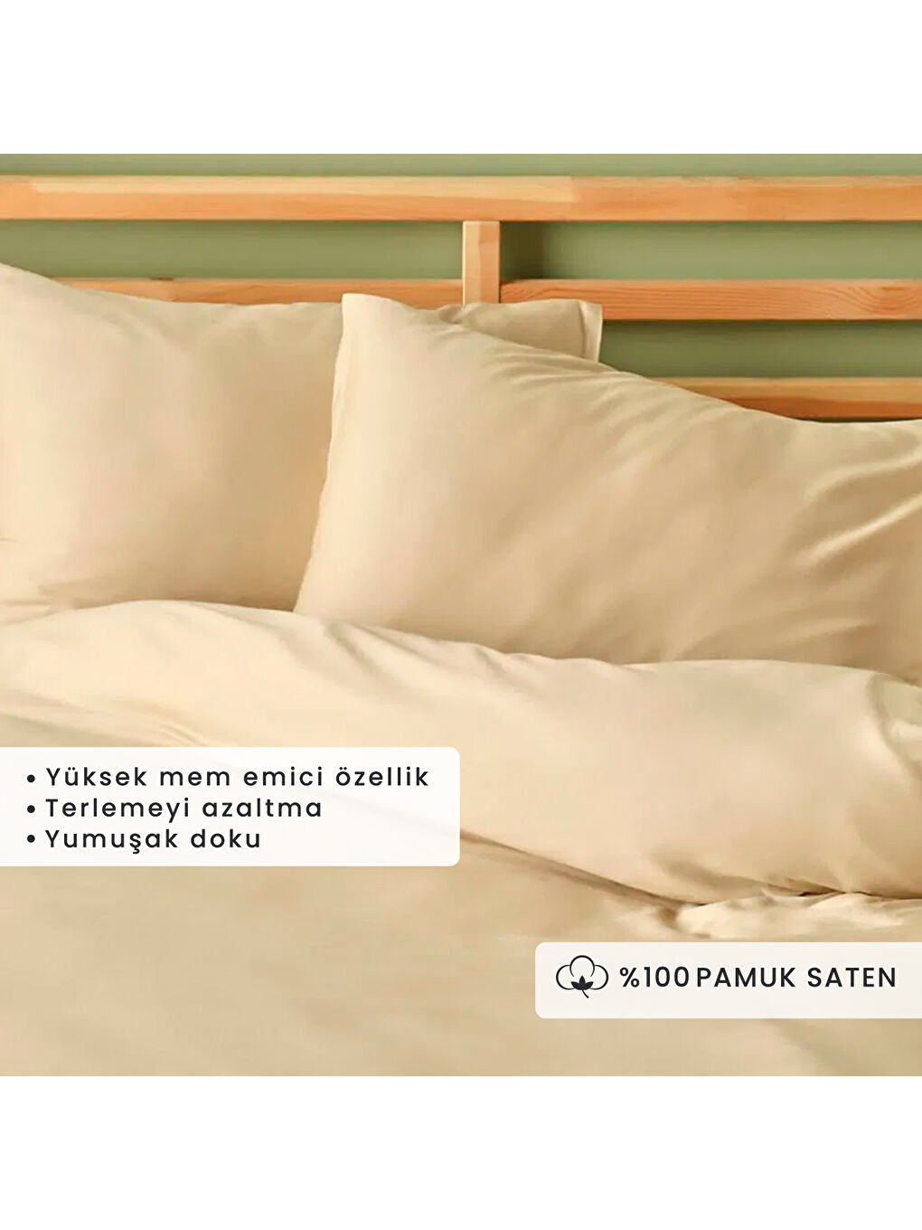 %100 Pamuk Saten Supreme Basic Super King Size Nevresim Seti Bej (260x240 cm)-1
