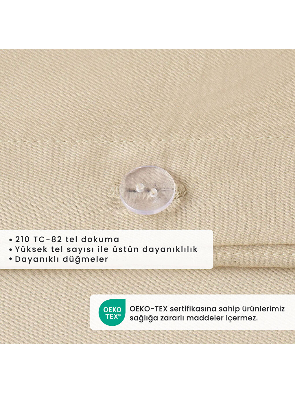 %100 Pamuk Saten Supreme Basic Super King Size Nevresim Seti Bej (260x240 cm)-2