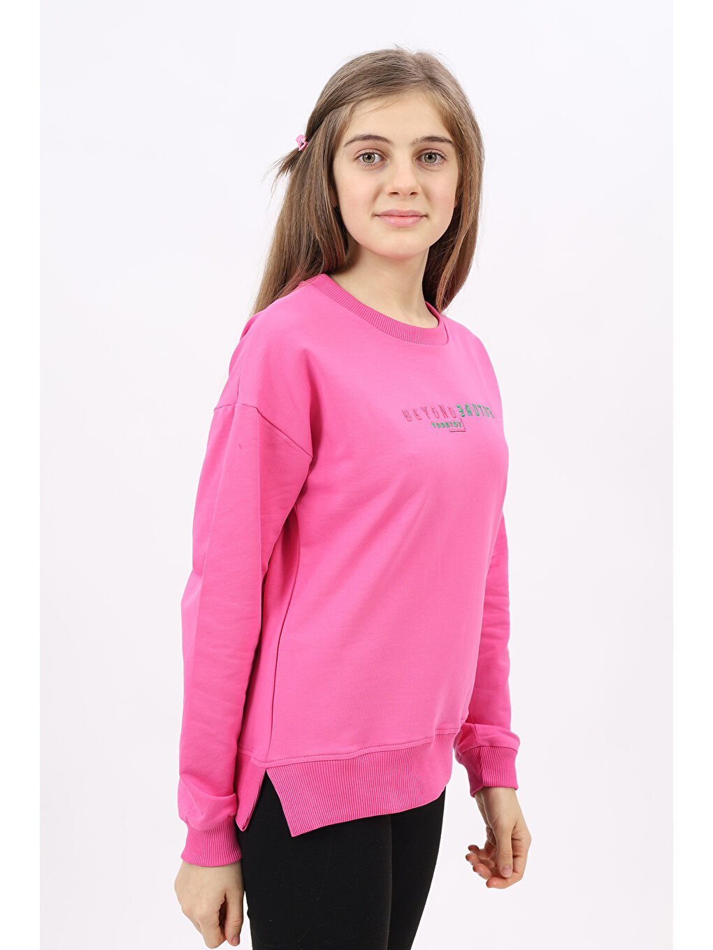 Fuşya Kız Çocuk Nakışlı Sweatshirt-1