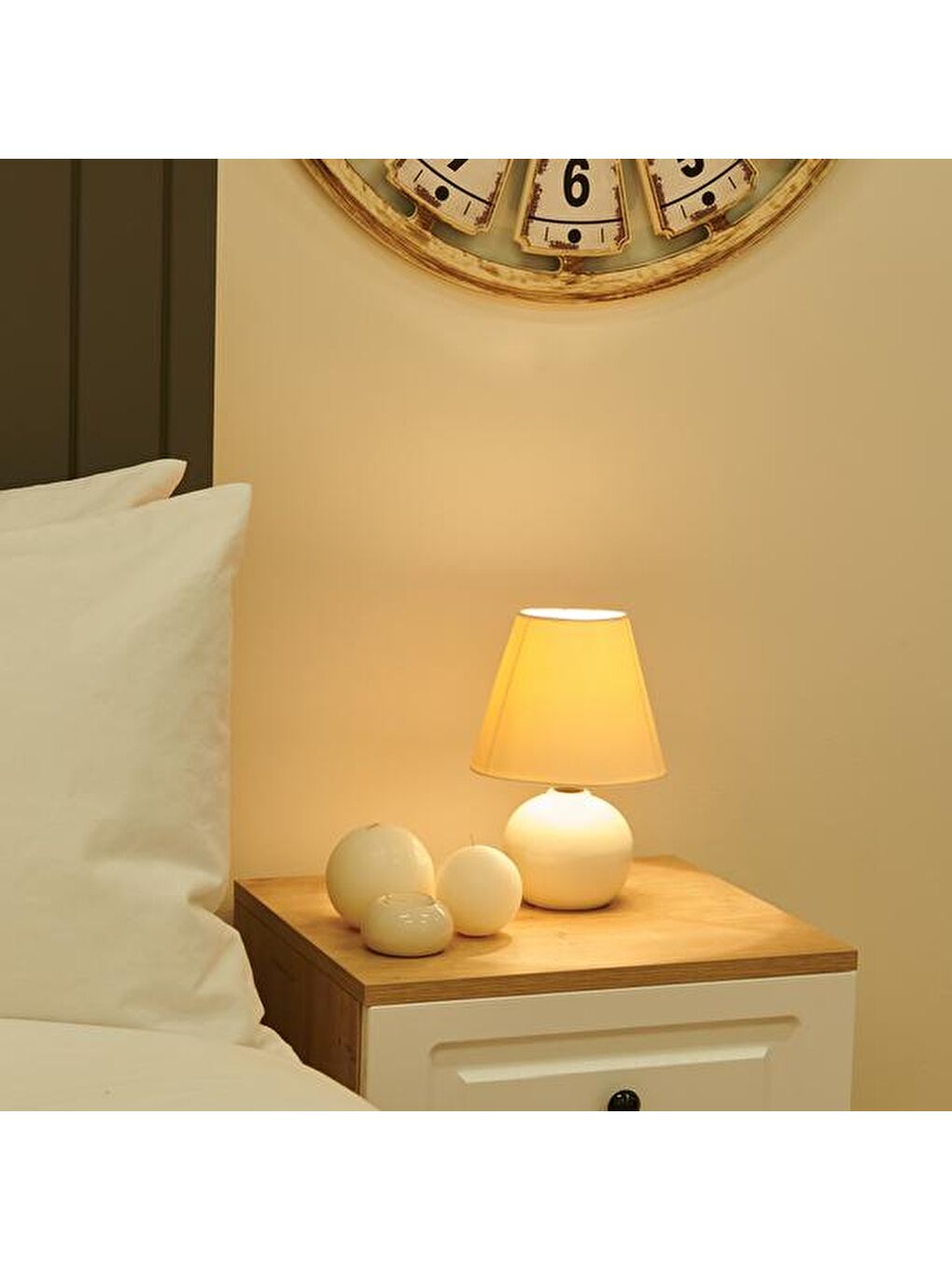 12'lik Top Abajur Küçük Seramik - Beyaz / Krem