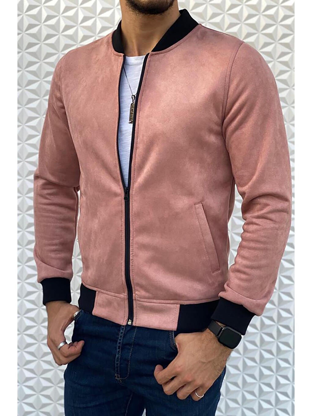 Pembe Eddy Extra Slim Fit Mevsimlik Erkek Süet Ceket