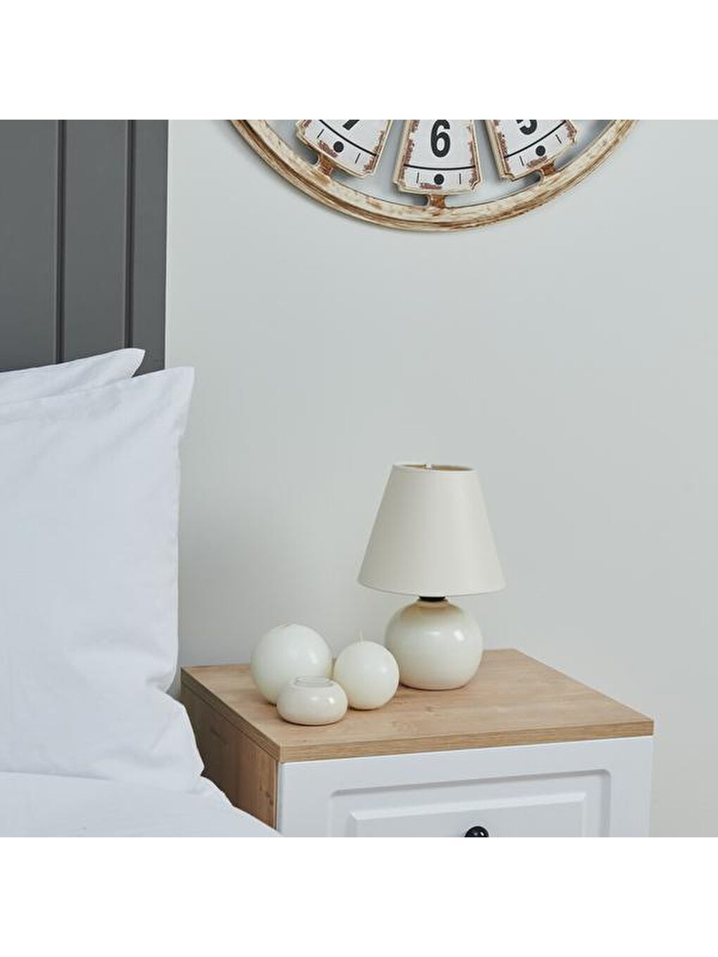 12'lik Top Abajur Küçük Seramik - Beyaz / Krem-3