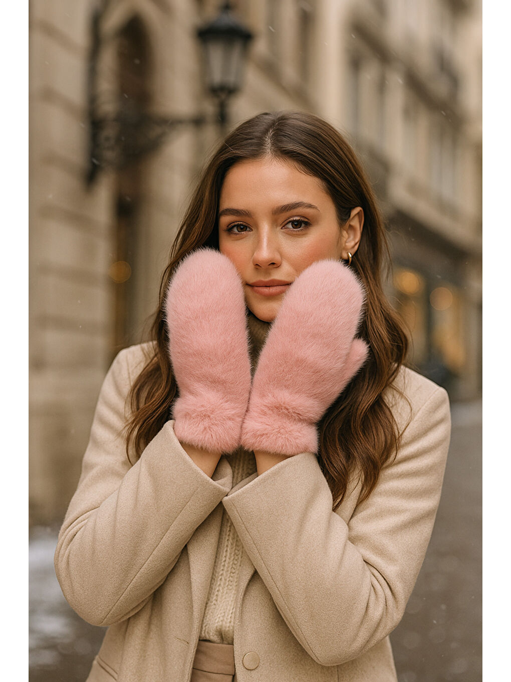 Pembe Kadın Pudra Pelüş Eldiven ELD32-2