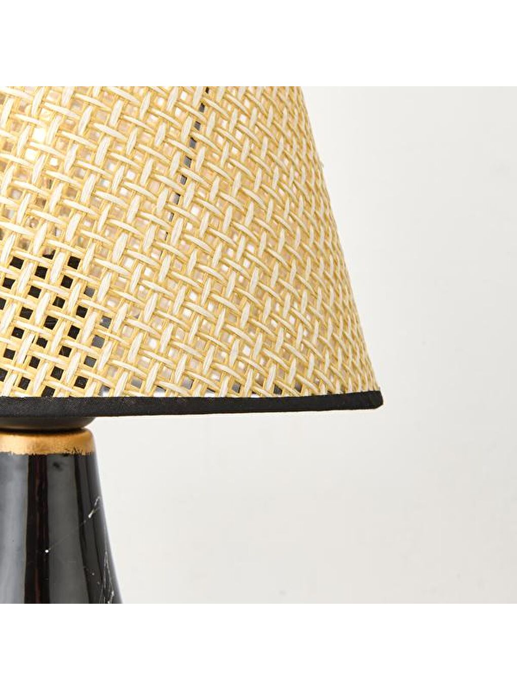 Konik Seramik Abajur - Siyah / Krem - 37x20x20 cm-1