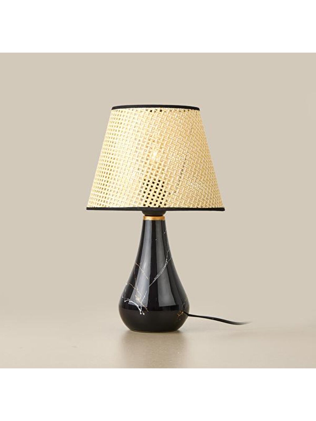 Konik Seramik Abajur - Siyah / Krem - 37x20x20 cm-2